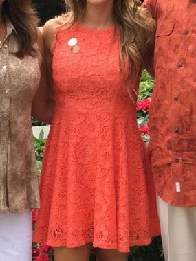 City Studio Orange Lace Fit-and-Flare Dress